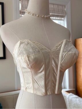True Vintage Satin Corset Bustier in Cream, Circa 1950’s
